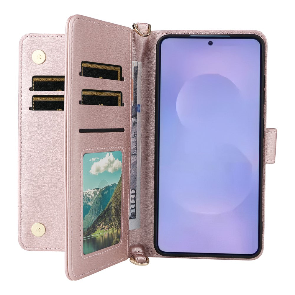 For-Samsung-Galaxy-S26-/-S26-Pro-Case-with-Shoulder-/-Wrist-Strap-Leather-Phone-Cover-Stand-Wallet-Pink