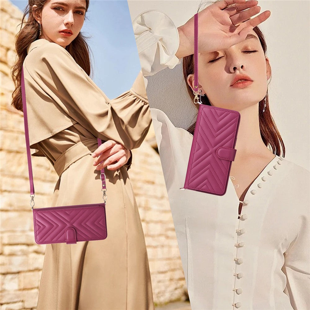 For-Samsung-Galaxy-S26-/-S26-Pro-Case-with-Shoulder-/-Wrist-Strap-Leather-Phone-Cover-Stand-Wallet-Rose