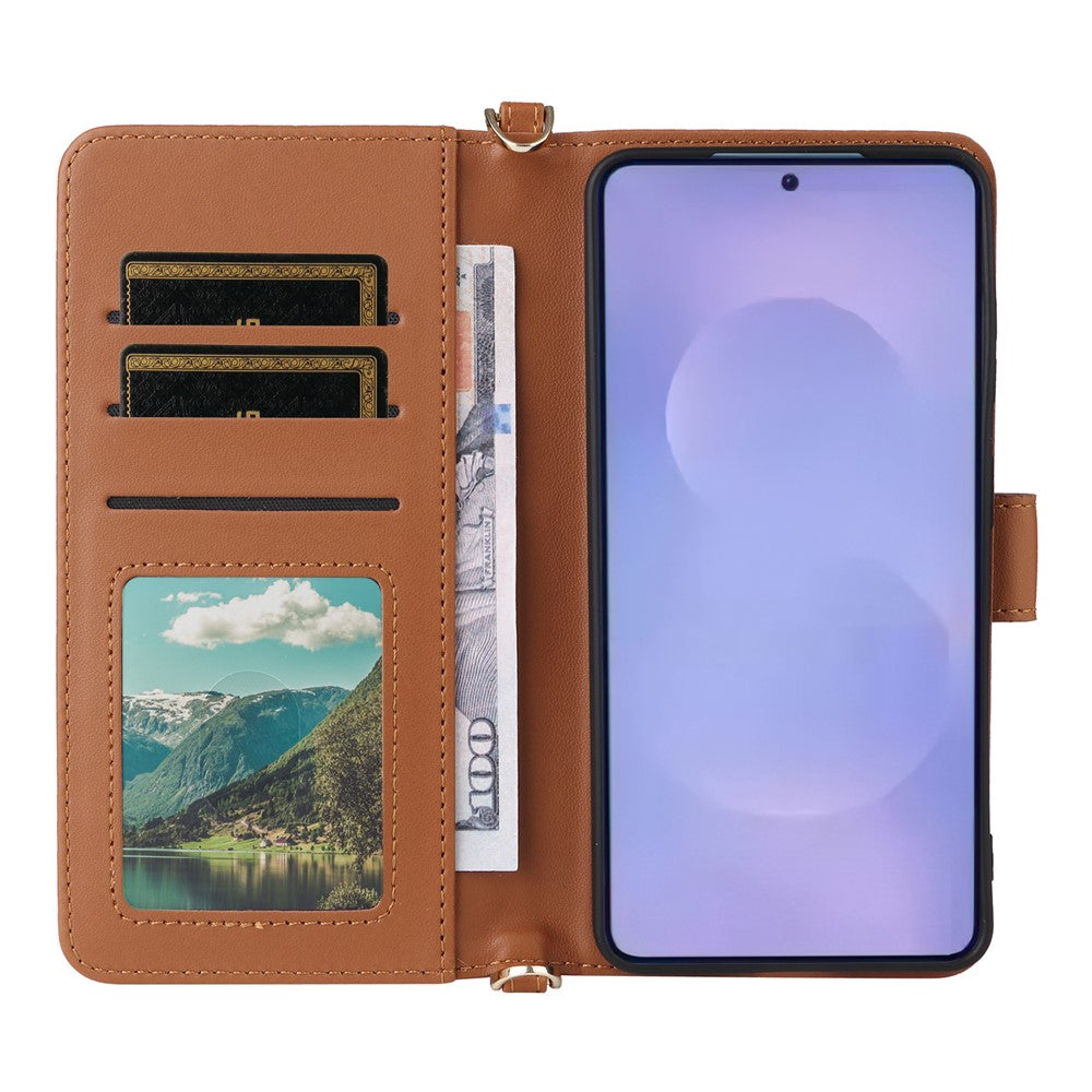 For-Samsung-Galaxy-S26-/-S26-Pro-Case-with-Shoulder-/-Wrist-Strap-Leather-Phone-Cover-Stand-Wallet-Brown