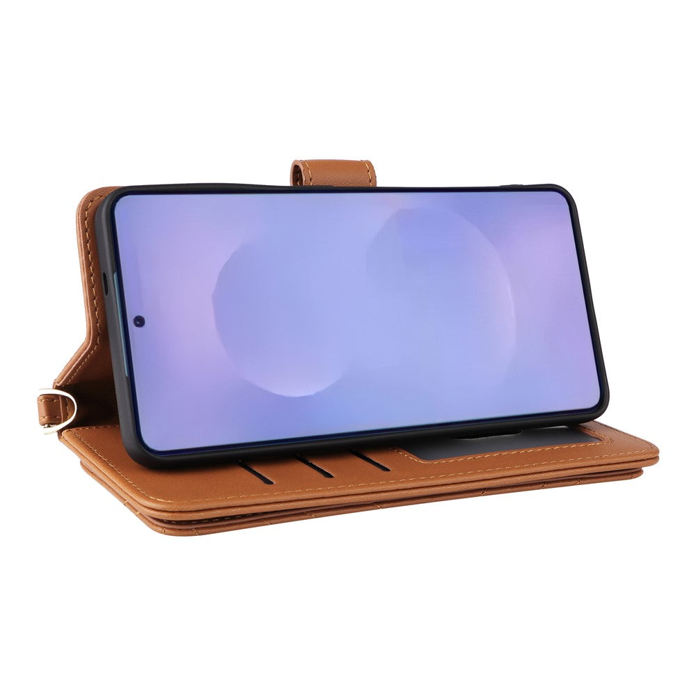 For-Samsung-Galaxy-S26-/-S26-Pro-Case-with-Shoulder-/-Wrist-Strap-Leather-Phone-Cover-Stand-Wallet-Brown