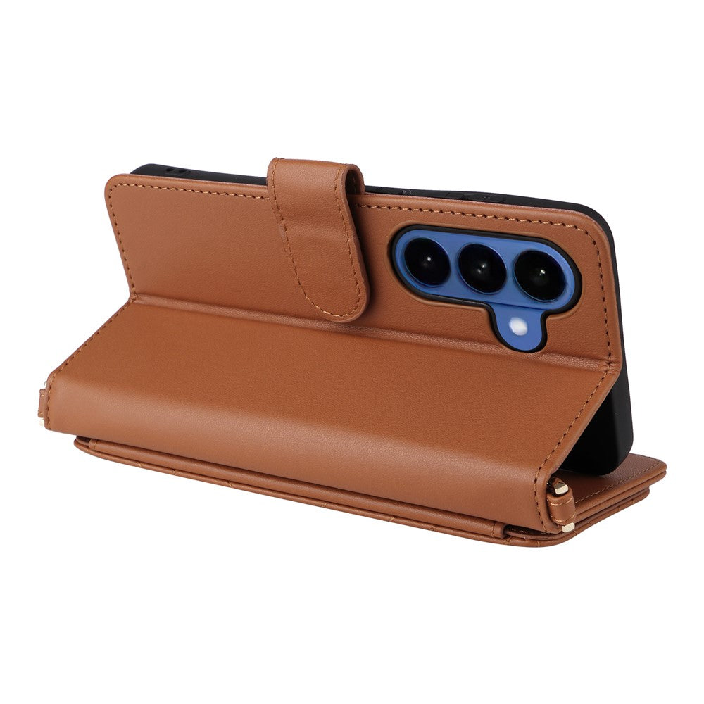 For-Samsung-Galaxy-S26-/-S26-Pro-Case-with-Shoulder-/-Wrist-Strap-Leather-Phone-Cover-Stand-Wallet-Brown