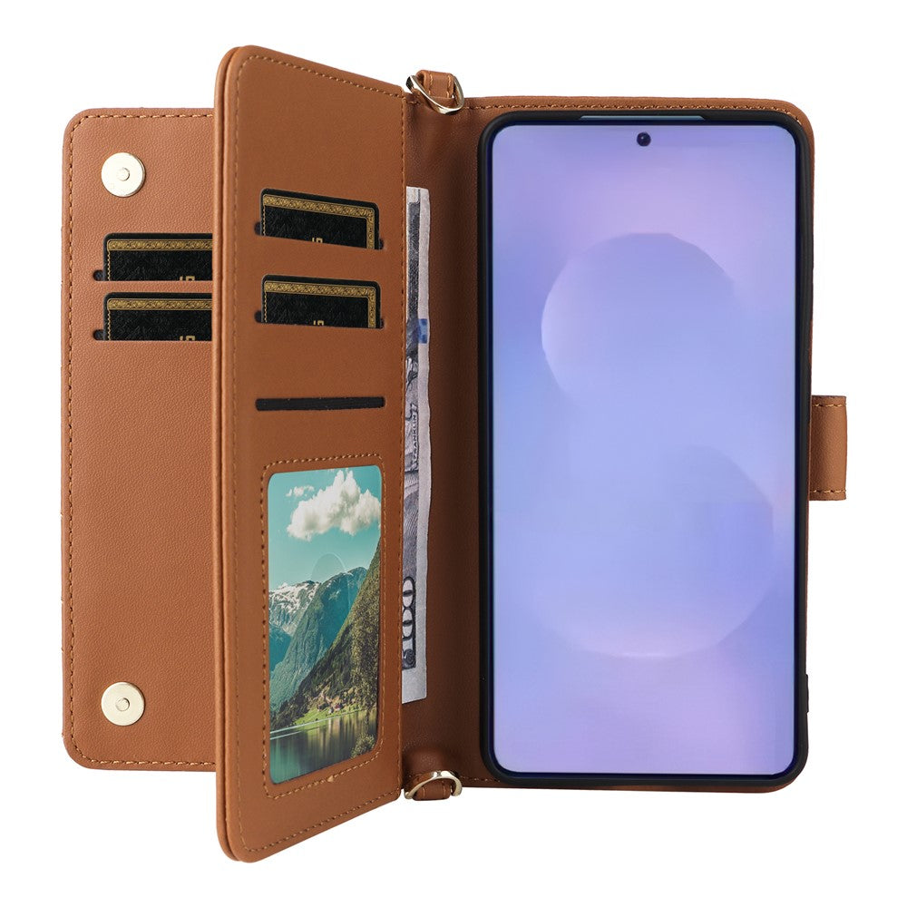 For-Samsung-Galaxy-S26-/-S26-Pro-Case-with-Shoulder-/-Wrist-Strap-Leather-Phone-Cover-Stand-Wallet-Brown