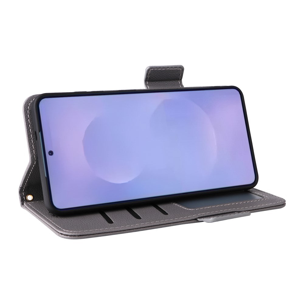 For-Samsung-Galaxy-S26-/-S26-Pro-Case-Litchi-Texture-Wallet-Leather-Phone-Cover-with-Wrist-Strap-Grey