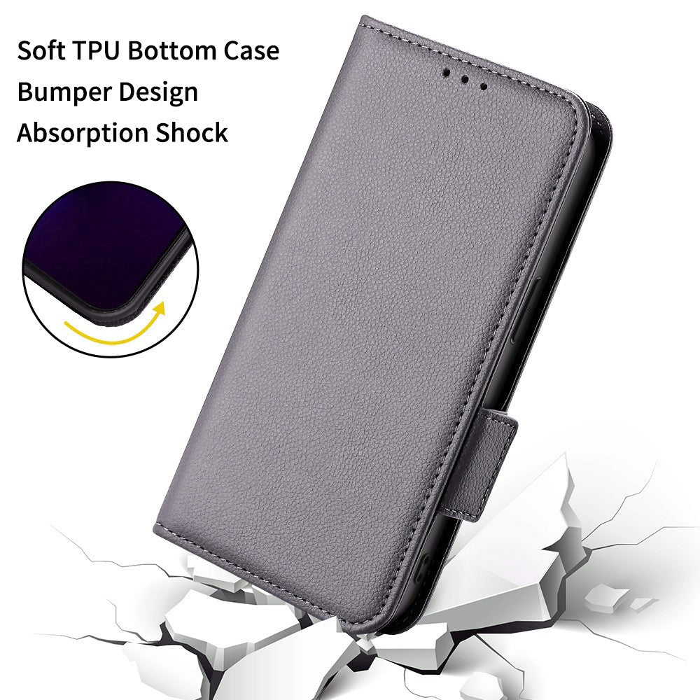 For-Samsung-Galaxy-S26-/-S26-Pro-Case-Litchi-Texture-Wallet-Leather-Phone-Cover-with-Wrist-Strap-Grey