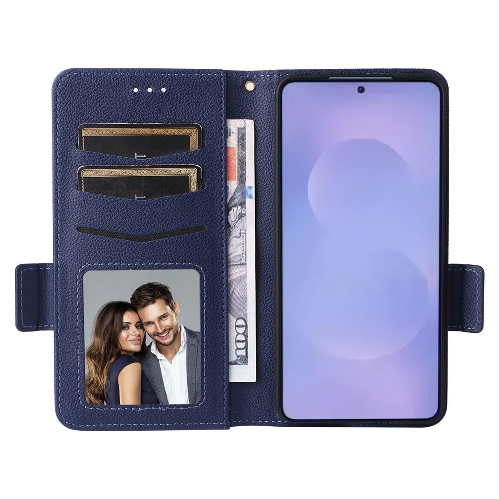 For-Samsung-Galaxy-S26-/-S26-Pro-Case-Litchi-Texture-Wallet-Leather-Phone-Cover-with-Wrist-Strap-Dark-Blue