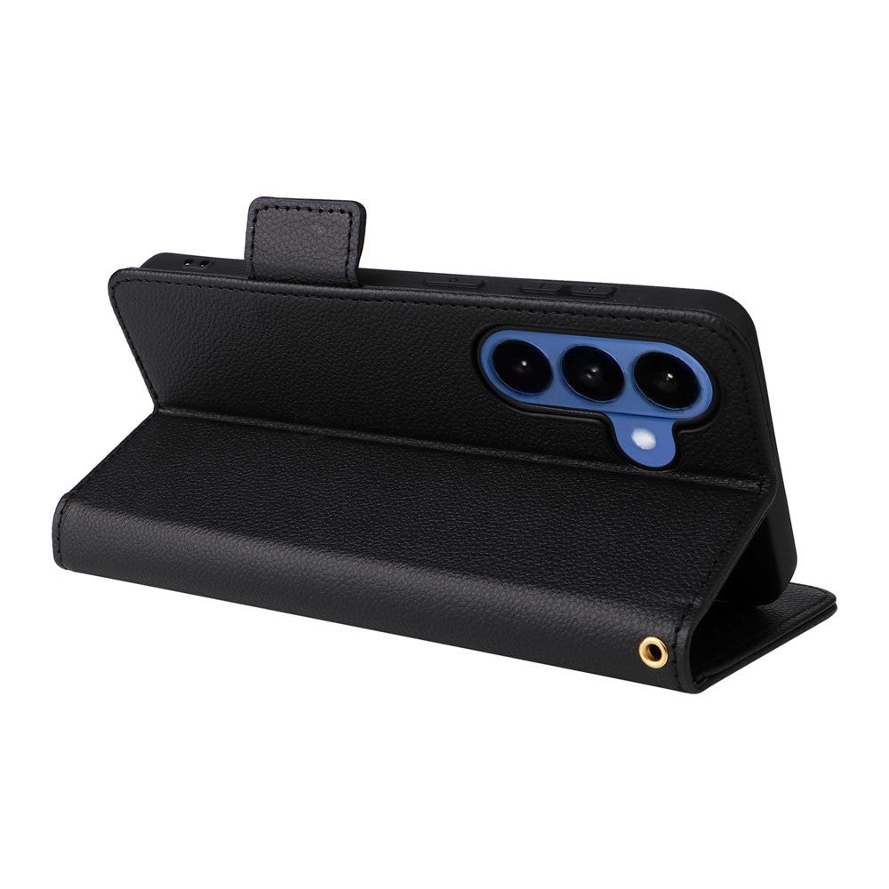 For-Samsung-Galaxy-S26-/-S26-Pro-Case-Litchi-Texture-Wallet-Leather-Phone-Cover-with-Wrist-Strap-Black