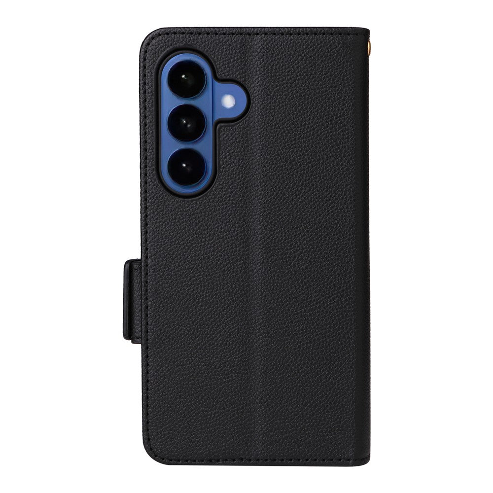 For-Samsung-Galaxy-S26-/-S26-Pro-Case-Litchi-Texture-Wallet-Leather-Phone-Cover-with-Wrist-Strap-Black