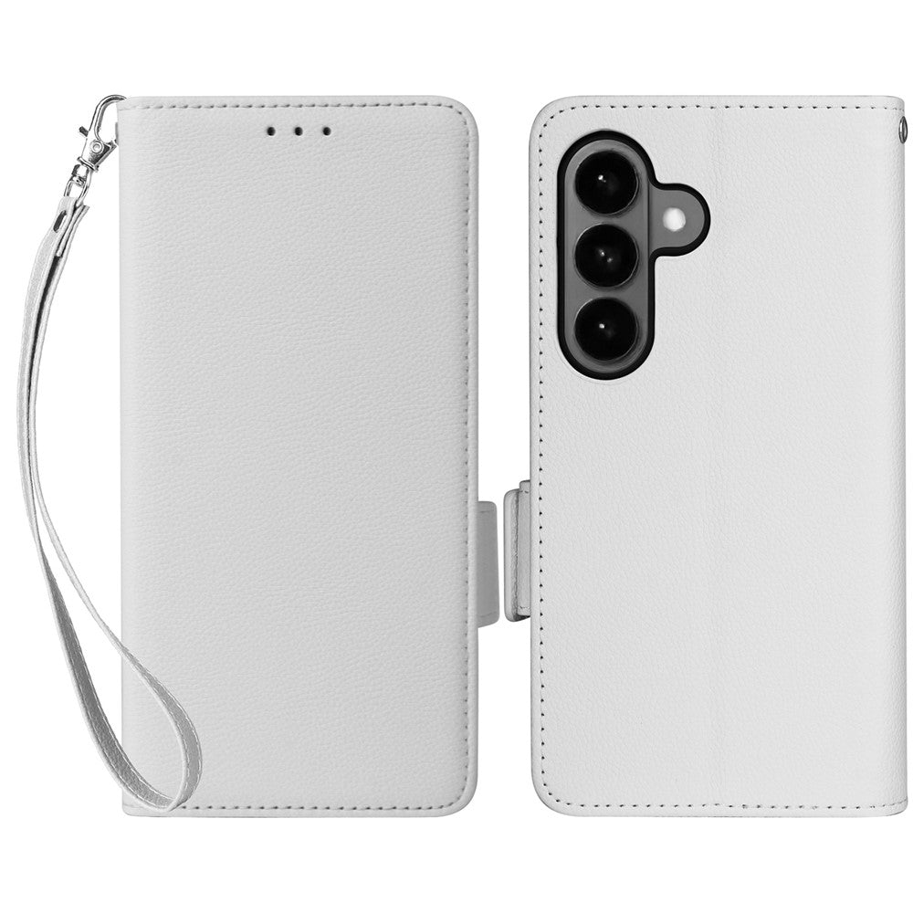 For-Samsung-Galaxy-S26-/-S26-Pro-Case-Litchi-Texture-Wallet-Leather-Phone-Cover-with-Wrist-Strap-White