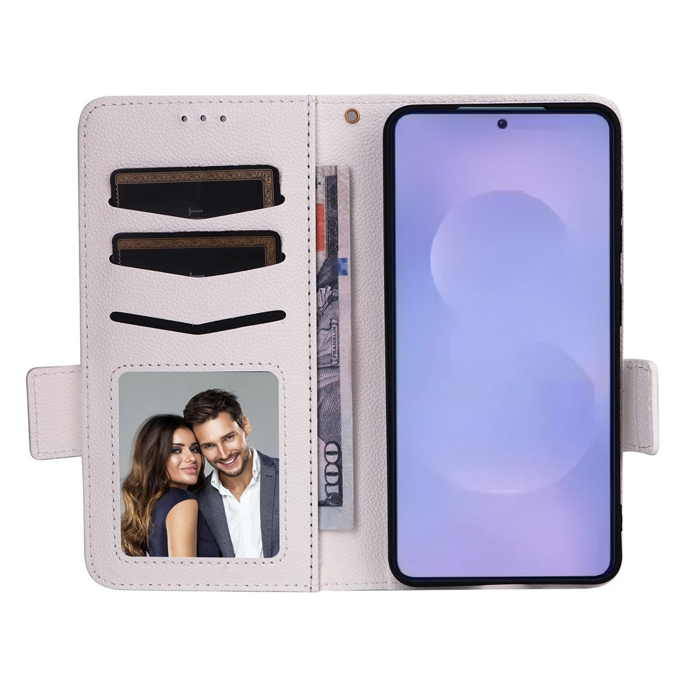 For-Samsung-Galaxy-S26-/-S26-Pro-Case-Litchi-Texture-Wallet-Leather-Phone-Cover-with-Wrist-Strap-White