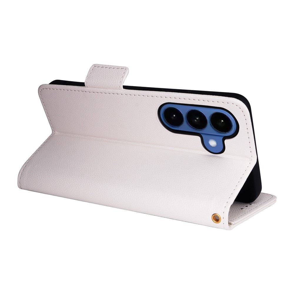 For-Samsung-Galaxy-S26-/-S26-Pro-Case-Litchi-Texture-Wallet-Leather-Phone-Cover-with-Wrist-Strap-White