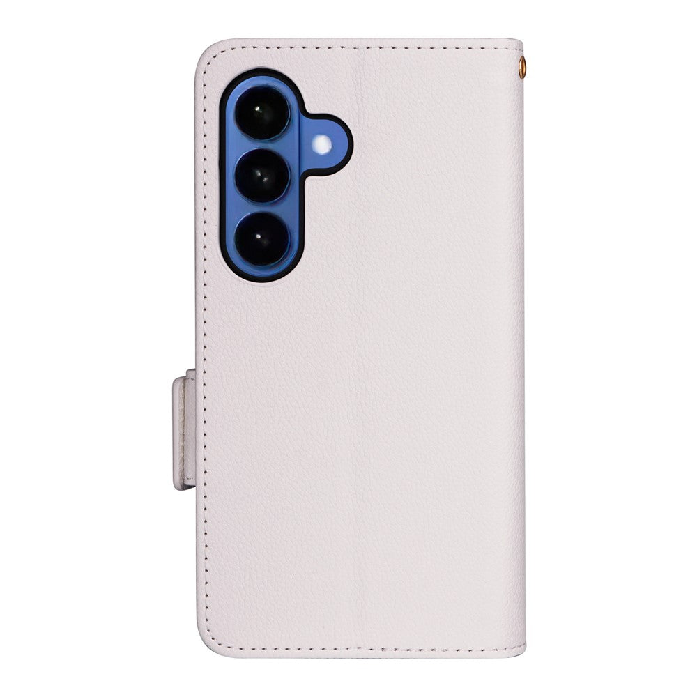 For-Samsung-Galaxy-S26-/-S26-Pro-Case-Litchi-Texture-Wallet-Leather-Phone-Cover-with-Wrist-Strap-White
