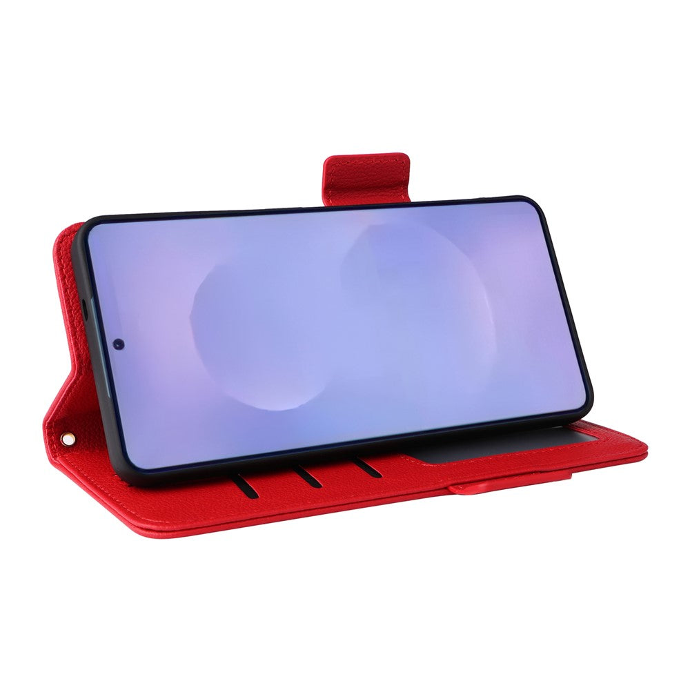 For-Samsung-Galaxy-S26-/-S26-Pro-Case-Litchi-Texture-Wallet-Leather-Phone-Cover-with-Wrist-Strap-Red