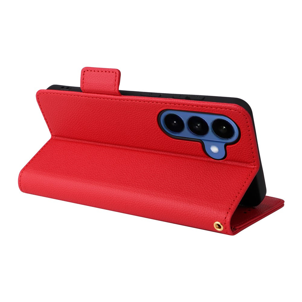 For-Samsung-Galaxy-S26-/-S26-Pro-Case-Litchi-Texture-Wallet-Leather-Phone-Cover-with-Wrist-Strap-Red