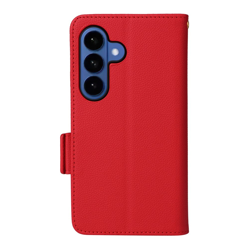 For-Samsung-Galaxy-S26-/-S26-Pro-Case-Litchi-Texture-Wallet-Leather-Phone-Cover-with-Wrist-Strap-Red