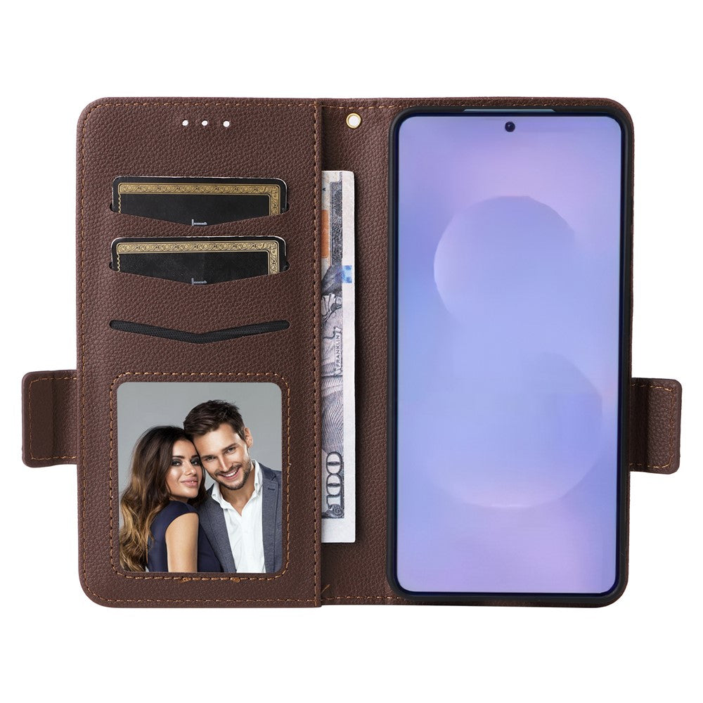 For-Samsung-Galaxy-S26-/-S26-Pro-Case-Litchi-Texture-Wallet-Leather-Phone-Cover-with-Wrist-Strap-Brown