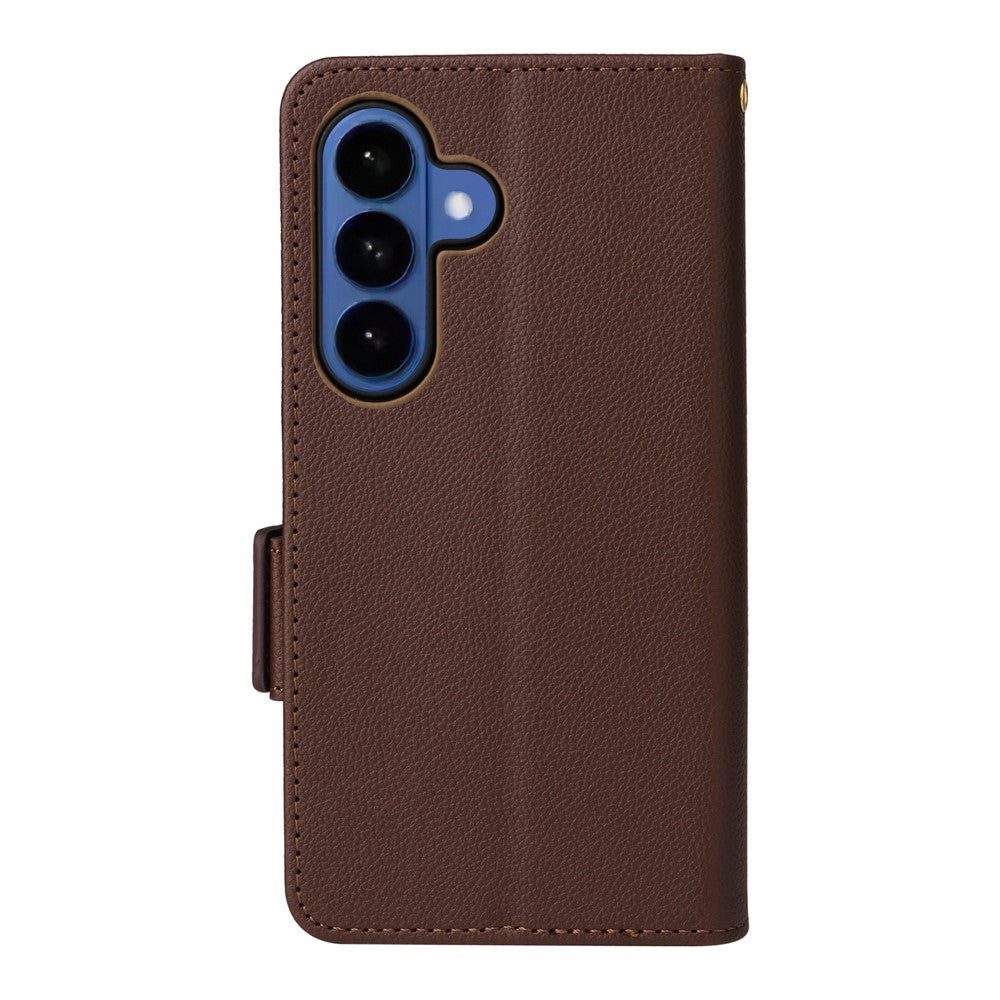 For-Samsung-Galaxy-S26-/-S26-Pro-Case-Litchi-Texture-Wallet-Leather-Phone-Cover-with-Wrist-Strap-Brown