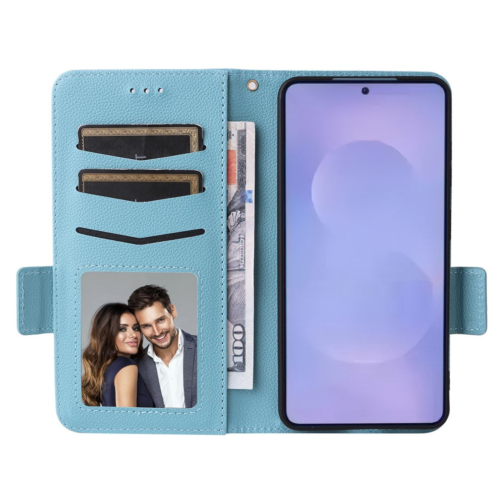 For-Samsung-Galaxy-S26-/-S26-Pro-Case-Litchi-Texture-Wallet-Leather-Phone-Cover-with-Wrist-Strap-Baby-Blue