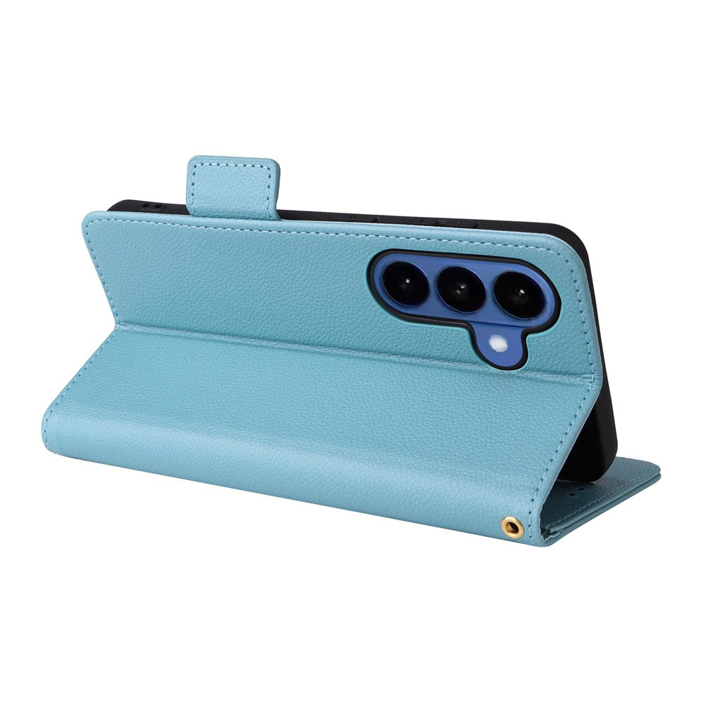 For-Samsung-Galaxy-S26-/-S26-Pro-Case-Litchi-Texture-Wallet-Leather-Phone-Cover-with-Wrist-Strap-Baby-Blue
