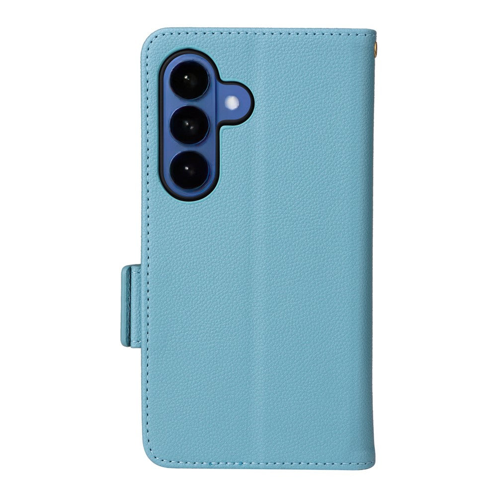 For-Samsung-Galaxy-S26-/-S26-Pro-Case-Litchi-Texture-Wallet-Leather-Phone-Cover-with-Wrist-Strap-Baby-Blue