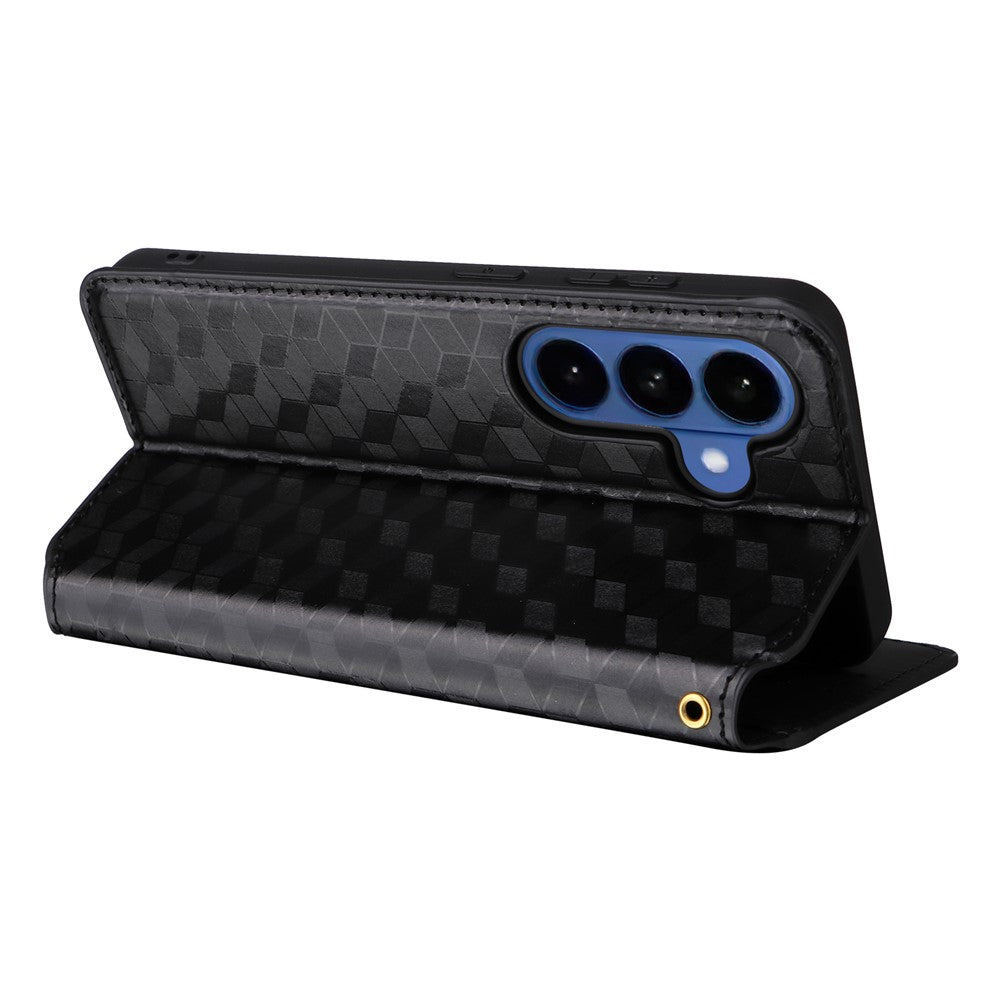 For-Samsung-Galaxy-S26-/-S26-Pro-Case-Wallet-Rhombus-Imprinted-Leather-Phone-Cover-Black