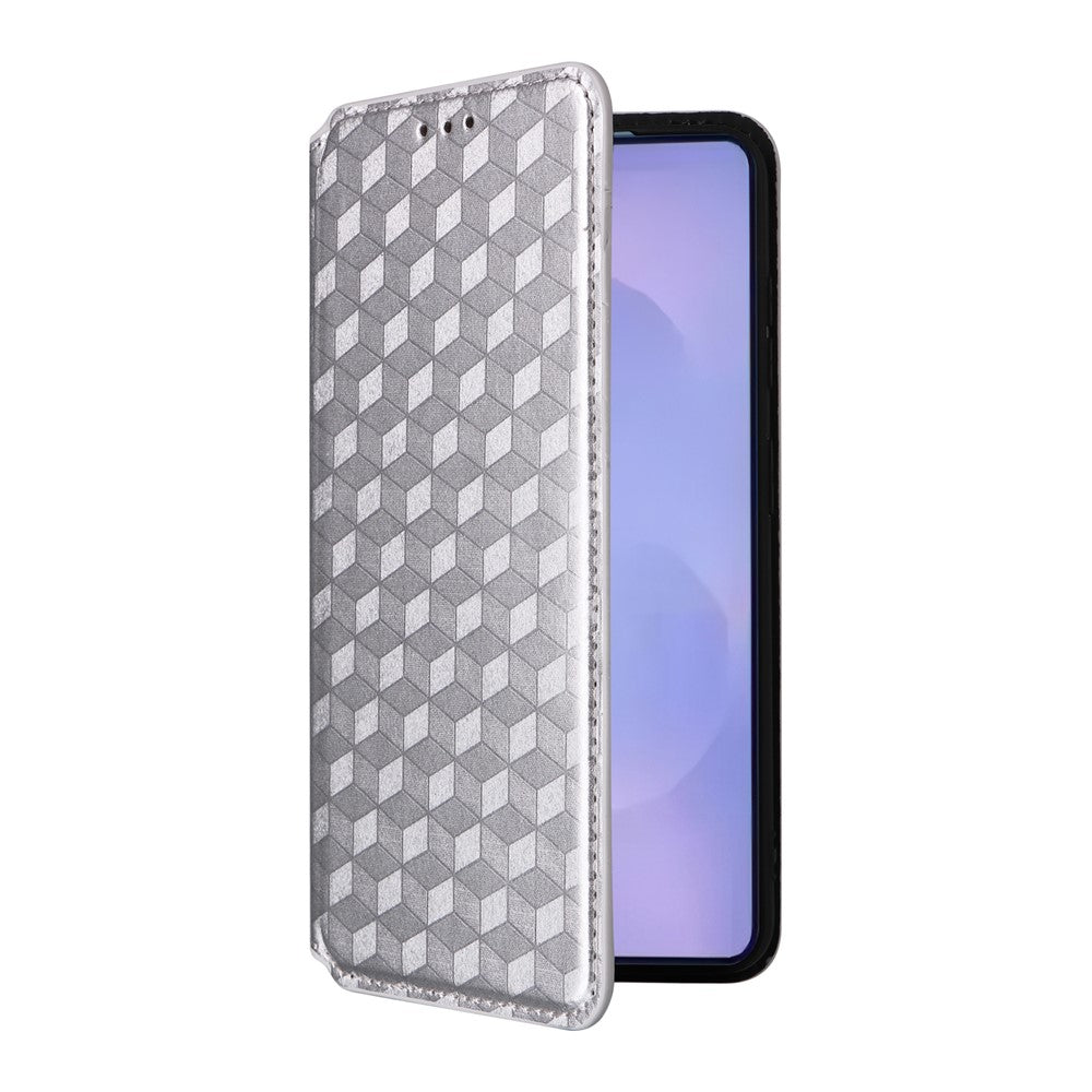 For-Samsung-Galaxy-S26-/-S26-Pro-Case-Wallet-Rhombus-Imprinted-Leather-Phone-Cover-Silver