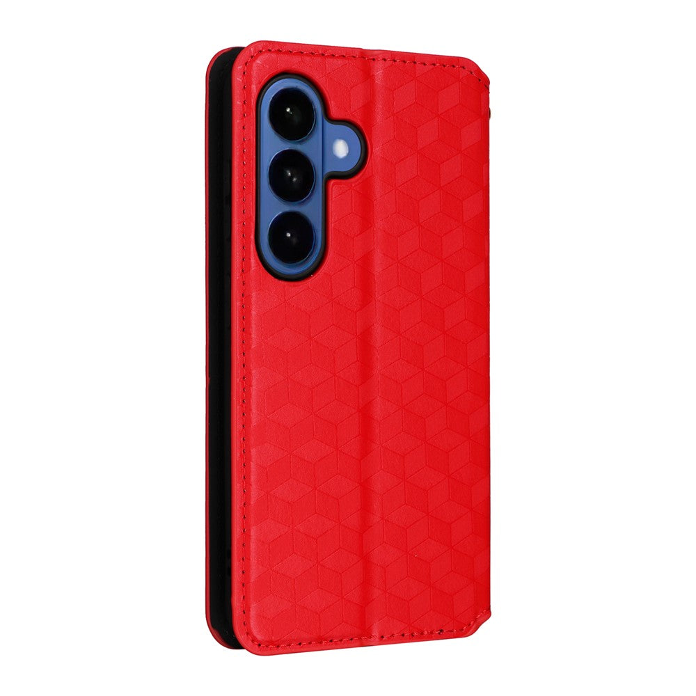 For-Samsung-Galaxy-S26-/-S26-Pro-Case-Wallet-Rhombus-Imprinted-Leather-Phone-Cover-Red