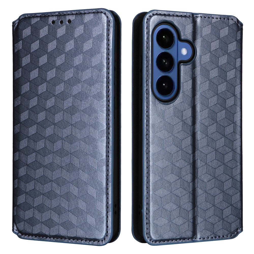 For-Samsung-Galaxy-S26-/-S26-Pro-Case-Wallet-Rhombus-Imprinted-Leather-Phone-Cover-Blue