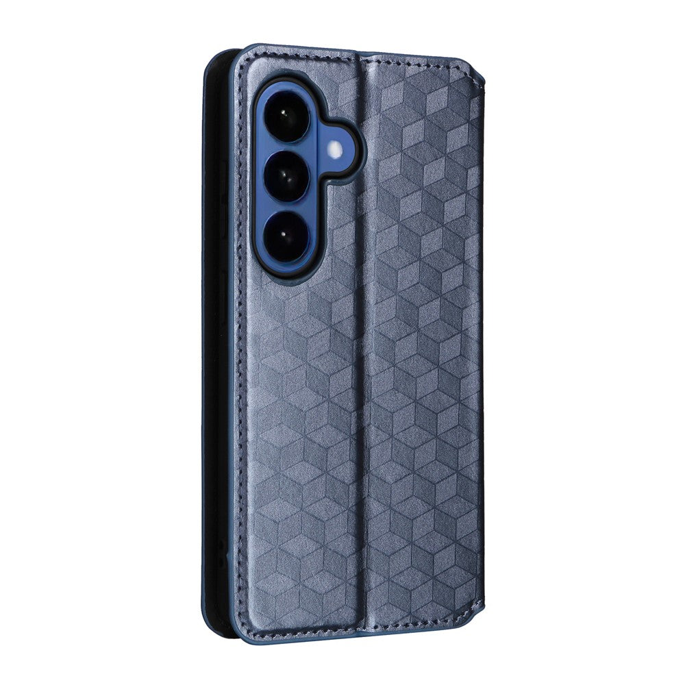 For-Samsung-Galaxy-S26-/-S26-Pro-Case-Wallet-Rhombus-Imprinted-Leather-Phone-Cover-Blue