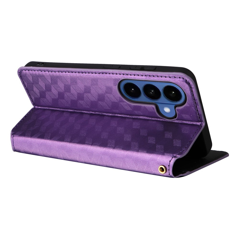 For-Samsung-Galaxy-S26-/-S26-Pro-Case-Wallet-Rhombus-Imprinted-Leather-Phone-Cover-Purple