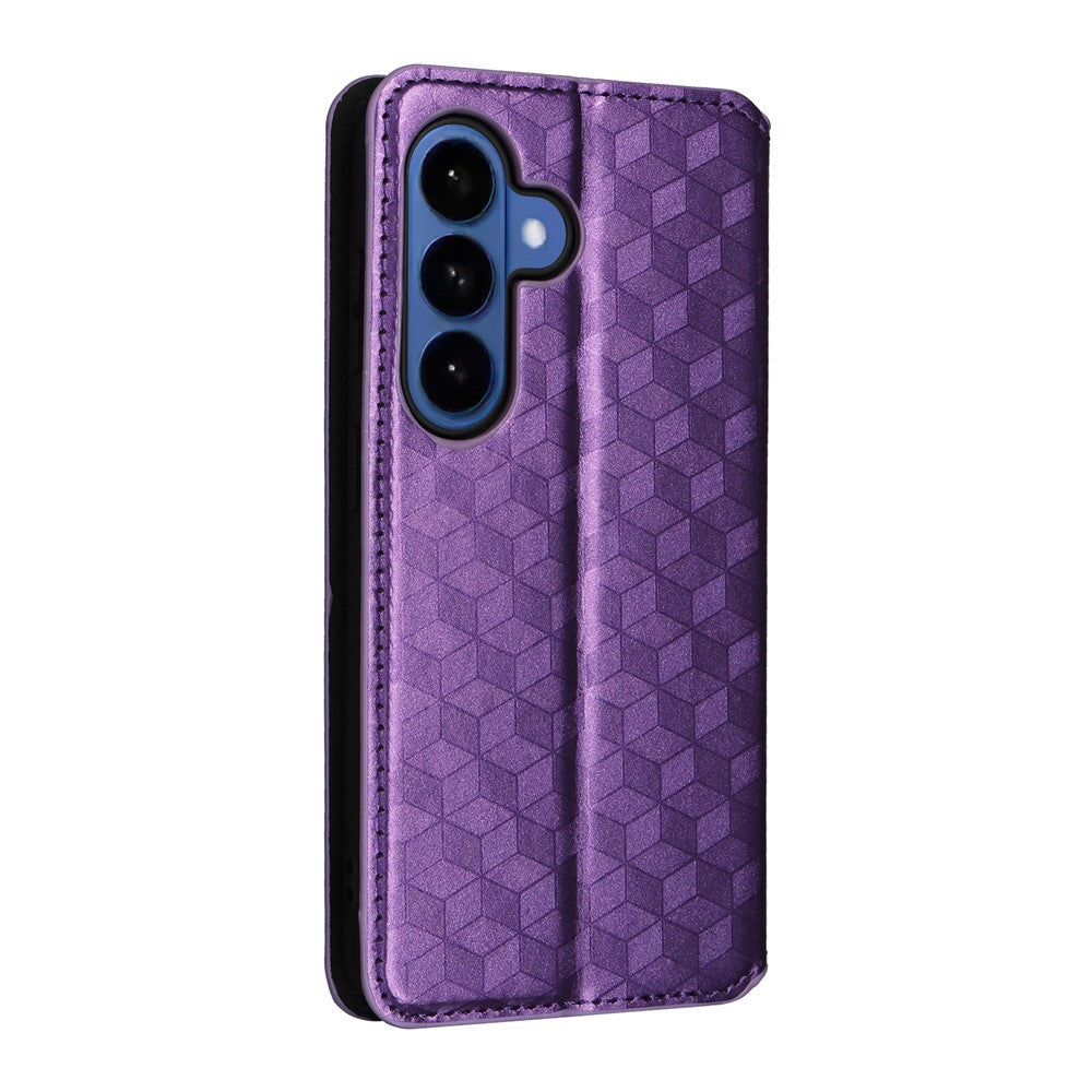 For-Samsung-Galaxy-S26-/-S26-Pro-Case-Wallet-Rhombus-Imprinted-Leather-Phone-Cover-Purple