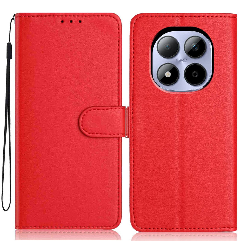 For Xiaomi Redmi Note 15 Pro 5G (Global) Wallet Case with Strap / Multiple Card Slots Solid Color Leather Stand Phone Cover - Red