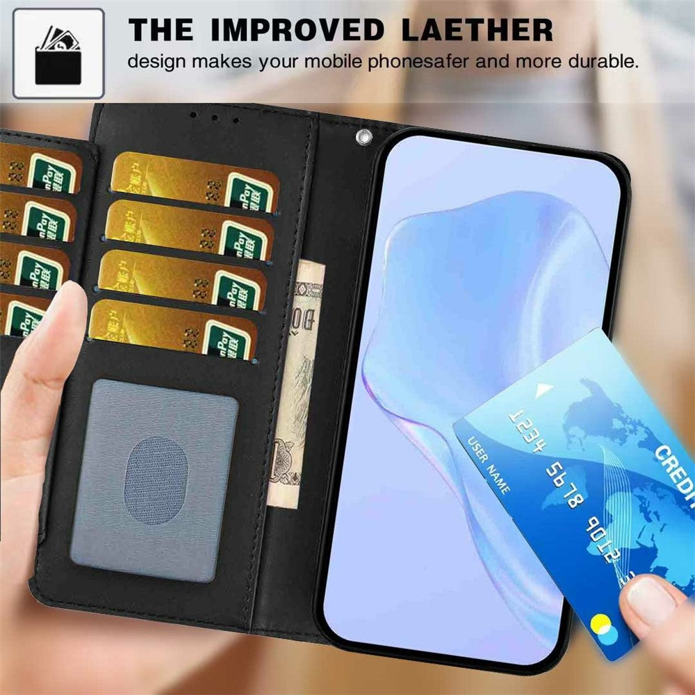 For Xiaomi Redmi Note 15 Pro 5G (Global) Wallet Case with Strap / Multiple Card Slots Solid Color Leather Stand Phone Cover - Black