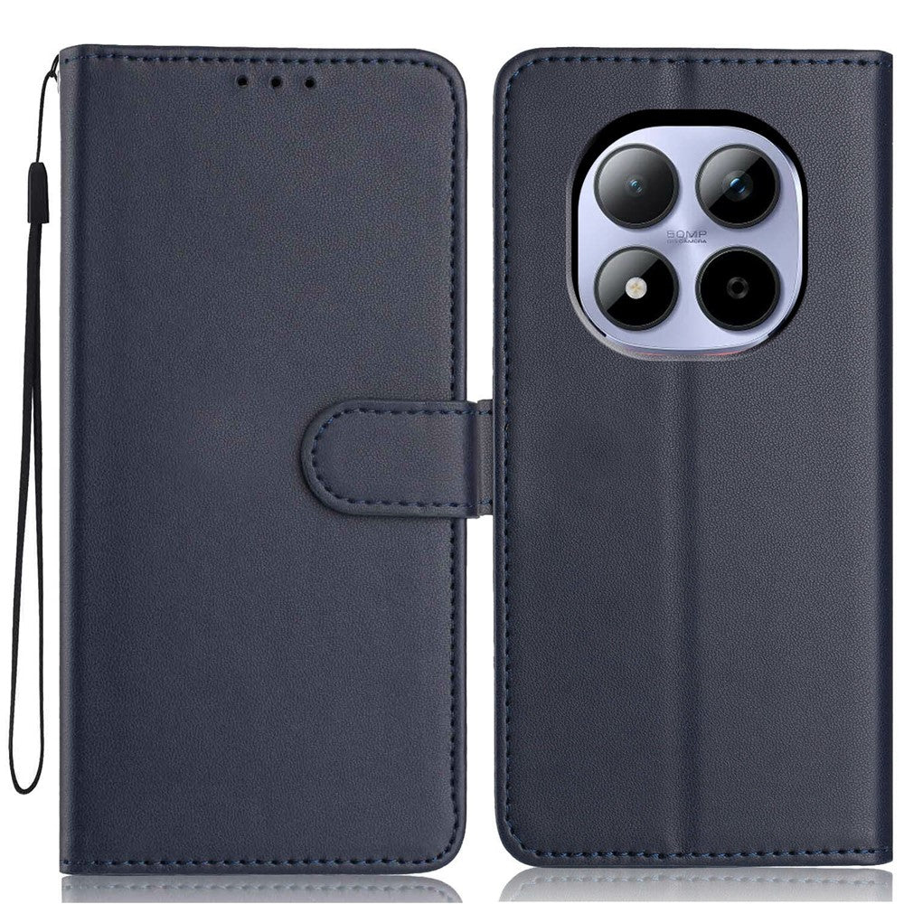 For Xiaomi Redmi Note 15 Pro 5G (Global) Wallet Case with Strap / Multiple Card Slots Solid Color Leather Stand Phone Cover - Blue