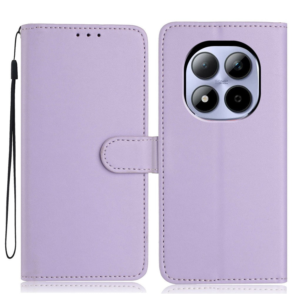 For Xiaomi Redmi Note 15 Pro 5G (Global) Wallet Case with Strap / Multiple Card Slots Solid Color Leather Stand Phone Cover - Purple