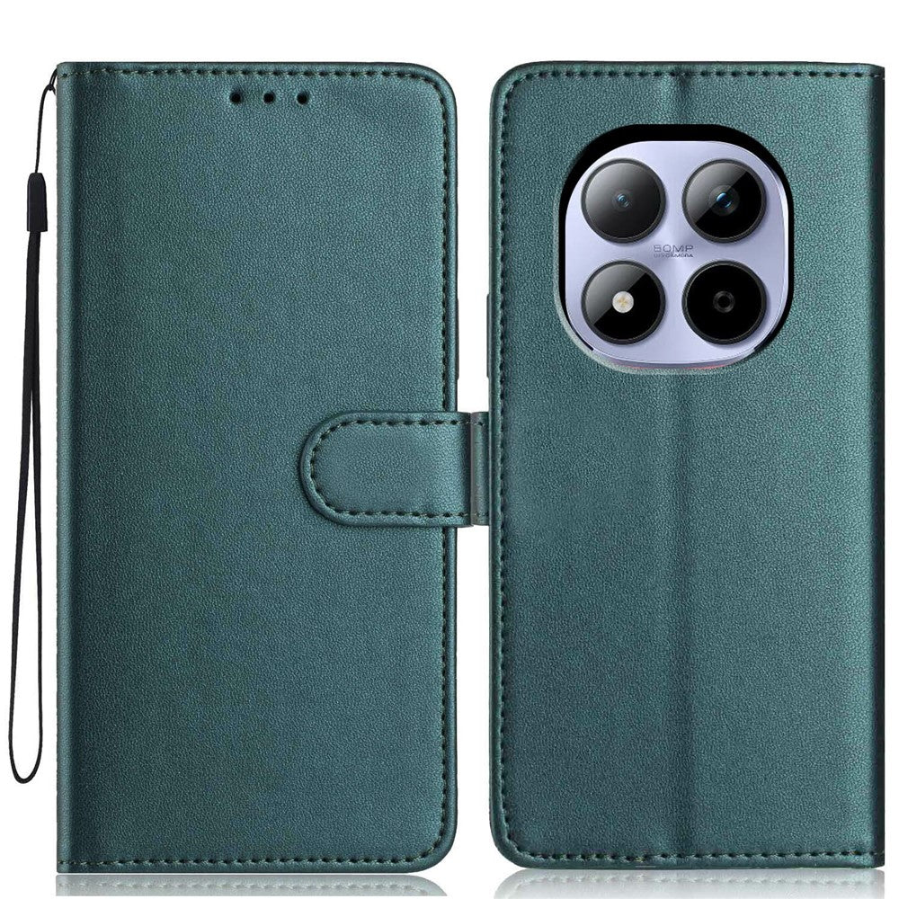 For Xiaomi Redmi Note 15 Pro 5G (Global) Wallet Case with Strap / Multiple Card Slots Solid Color Leather Stand Phone Cover - Blackish Green