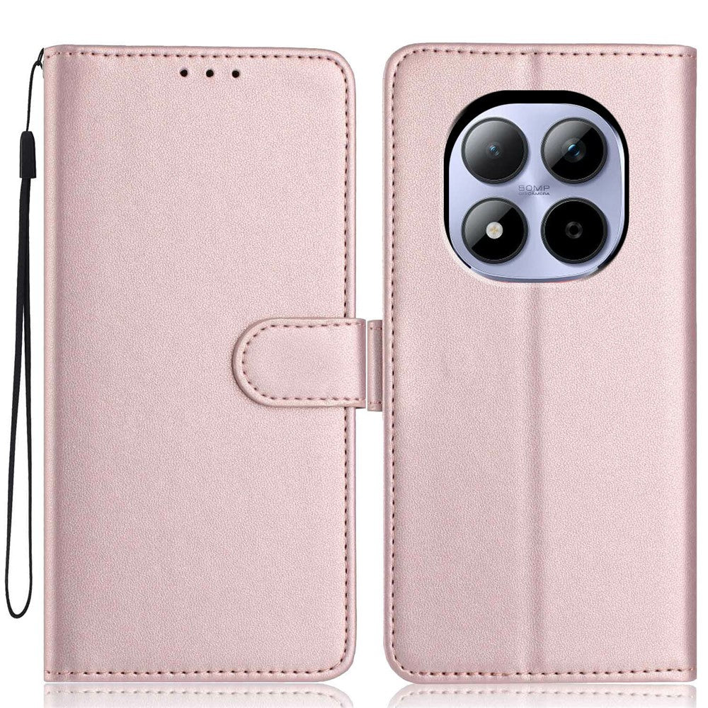 For Xiaomi Redmi Note 15 Pro 5G (Global) Wallet Case with Strap / Multiple Card Slots Solid Color Leather Stand Phone Cover - Rose Gold