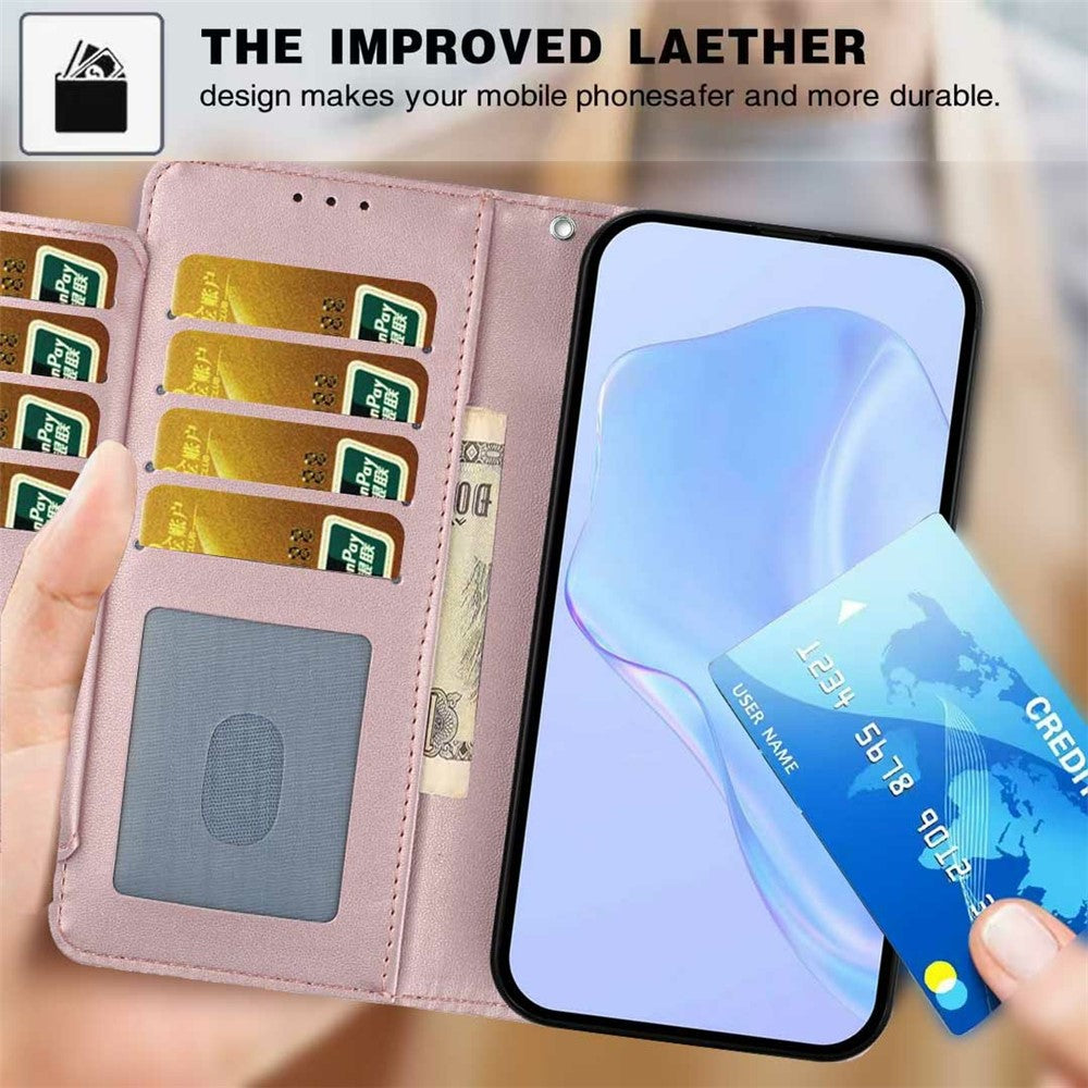 For Xiaomi Redmi Note 15 Pro 5G (Global) Wallet Case with Strap / Multiple Card Slots Solid Color Leather Stand Phone Cover - Rose Gold