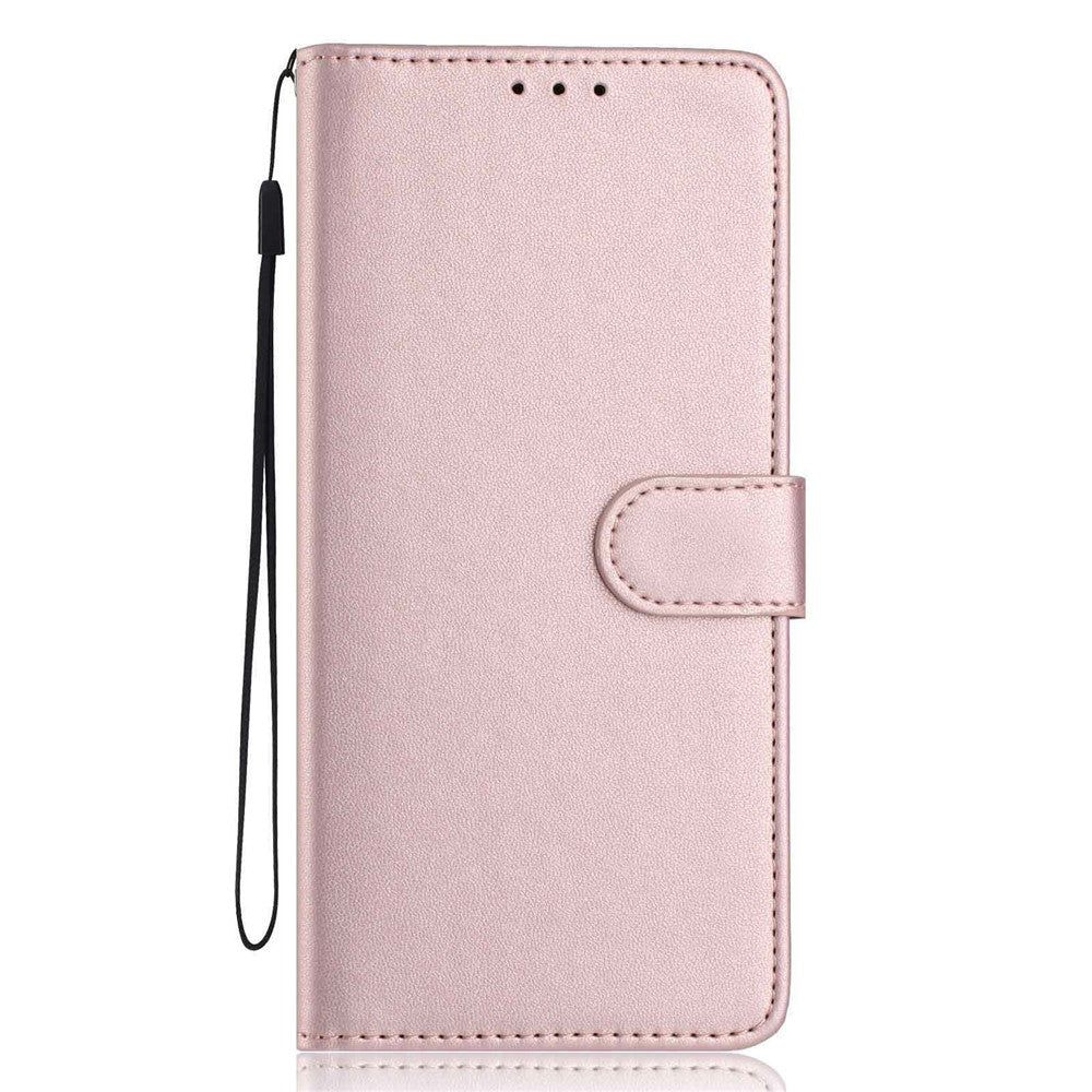 For Xiaomi Redmi Note 15 Pro 5G (Global) Wallet Case with Strap / Multiple Card Slots Solid Color Leather Stand Phone Cover - Rose Gold