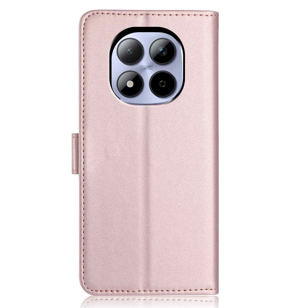 For Xiaomi Redmi Note 15 Pro 5G (Global) Wallet Case with Strap / Multiple Card Slots Solid Color Leather Stand Phone Cover - Rose Gold