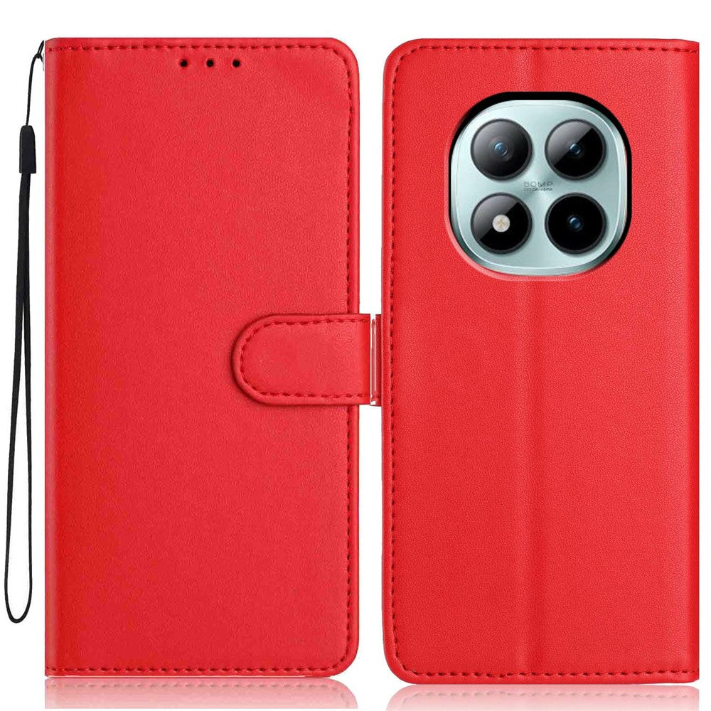 For Xiaomi Poco M8 Pro 5G / Redmi Note 15 Pro+ 5G (Global) Wallet Case with Strap / Multiple Card Slots Solid Color Leather Stand Phone Cover - Red