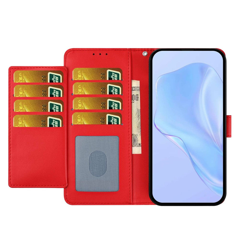 For Xiaomi Poco M8 Pro 5G / Redmi Note 15 Pro+ 5G (Global) Wallet Case with Strap / Multiple Card Slots Solid Color Leather Stand Phone Cover - Red