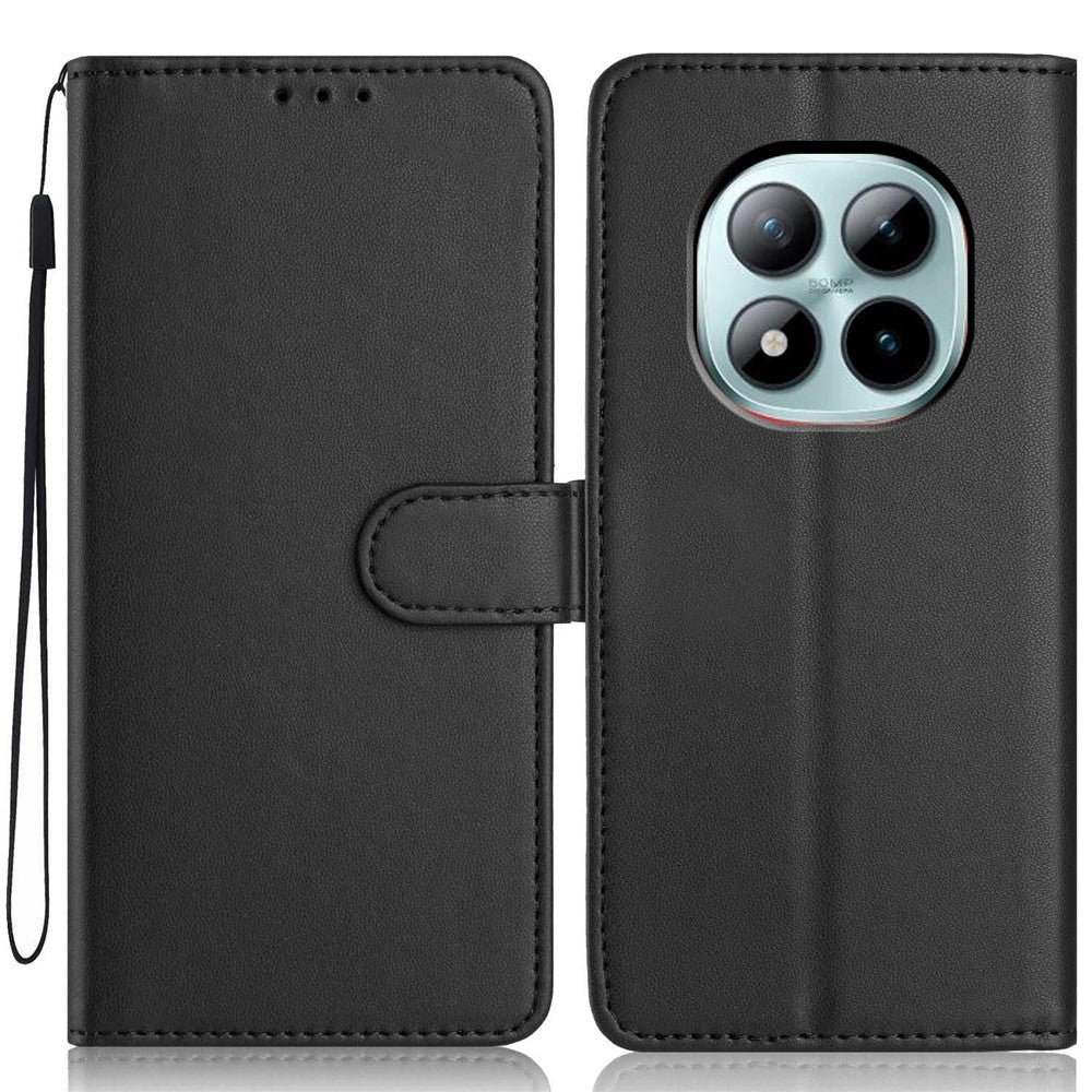 For Xiaomi Poco M8 Pro 5G / Redmi Note 15 Pro+ 5G (Global) Wallet Case with Strap / Multiple Card Slots Solid Color Leather Stand Phone Cover - Black