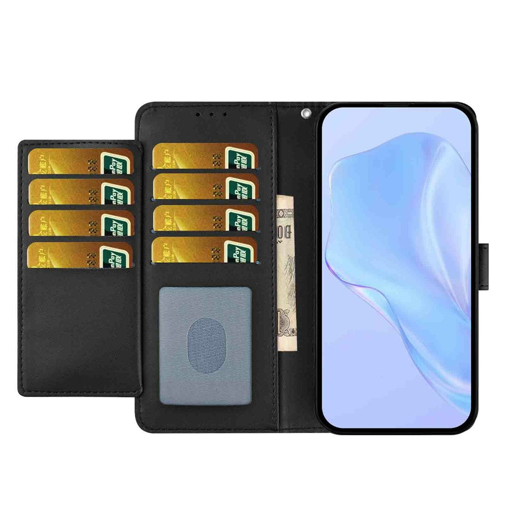 For Xiaomi Poco M8 Pro 5G / Redmi Note 15 Pro+ 5G (Global) Wallet Case with Strap / Multiple Card Slots Solid Color Leather Stand Phone Cover - Black