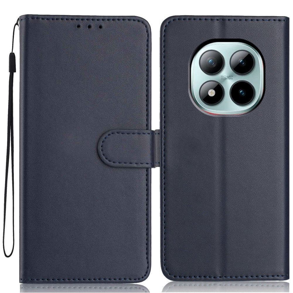 For Xiaomi Poco M8 Pro 5G / Redmi Note 15 Pro+ 5G (Global) Wallet Case with Strap / Multiple Card Slots Solid Color Leather Stand Phone Cover - Blue