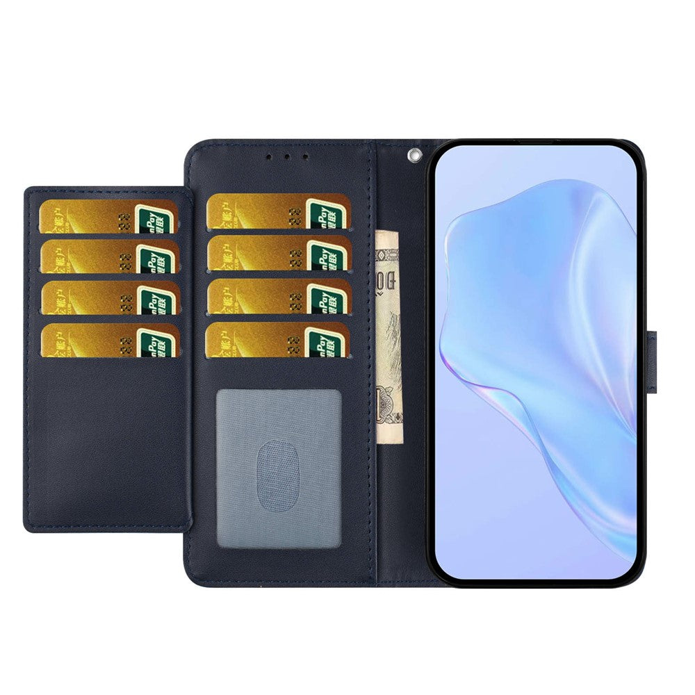 For Xiaomi Poco M8 Pro 5G / Redmi Note 15 Pro+ 5G (Global) Wallet Case with Strap / Multiple Card Slots Solid Color Leather Stand Phone Cover - Blue
