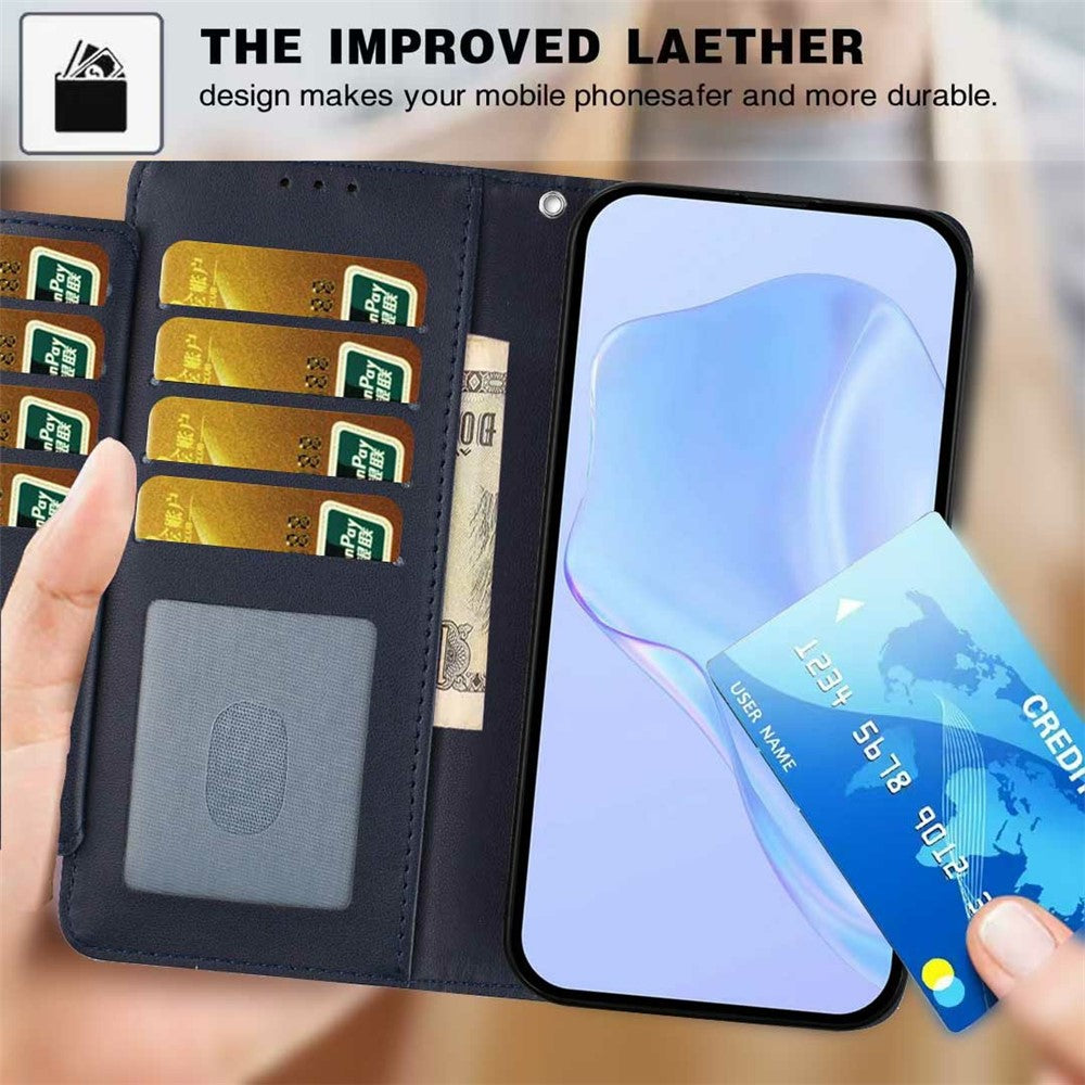 For Xiaomi Poco M8 Pro 5G / Redmi Note 15 Pro+ 5G (Global) Wallet Case with Strap / Multiple Card Slots Solid Color Leather Stand Phone Cover - Blue