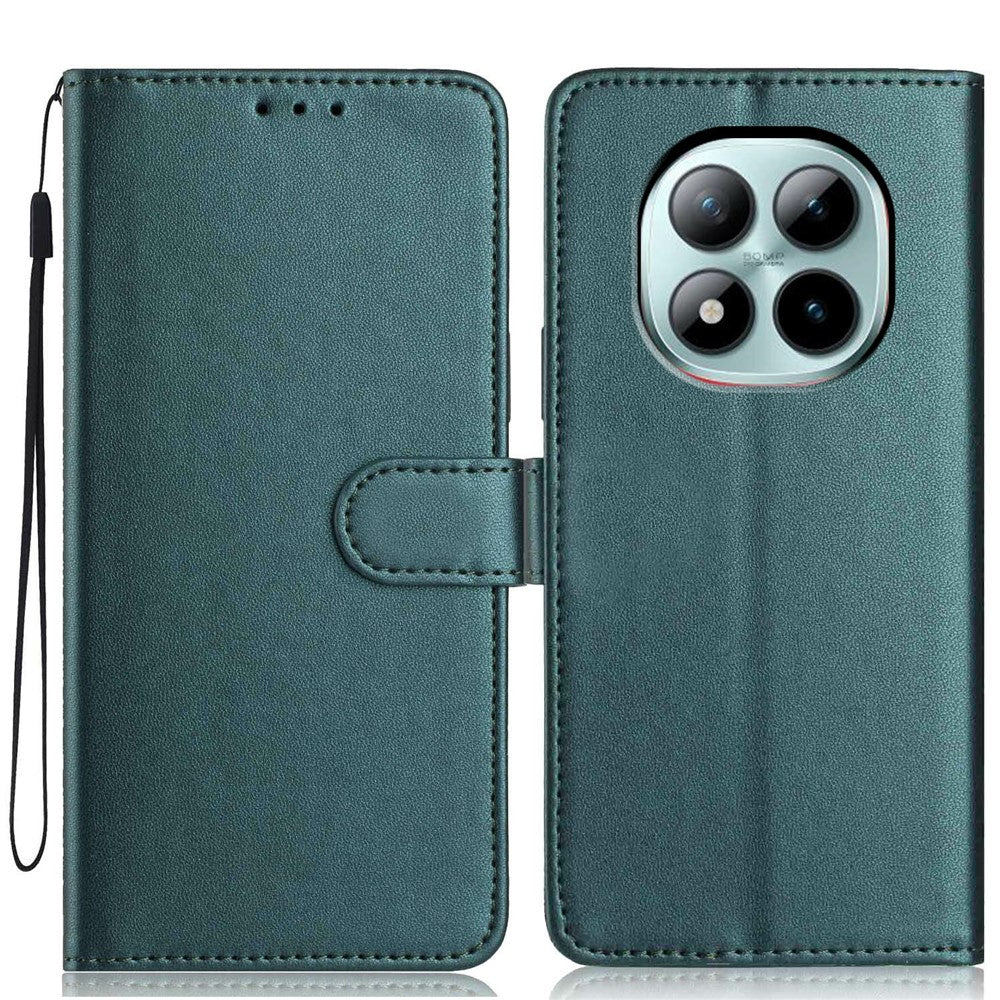 For Xiaomi Poco M8 Pro 5G / Redmi Note 15 Pro+ 5G (Global) Wallet Case with Strap / Multiple Card Slots Solid Color Leather Stand Phone Cover - Blackish Green