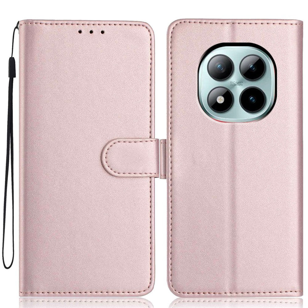 For Xiaomi Poco M8 Pro 5G / Redmi Note 15 Pro+ 5G (Global) Wallet Case with Strap / Multiple Card Slots Solid Color Leather Stand Phone Cover - Rose Gold