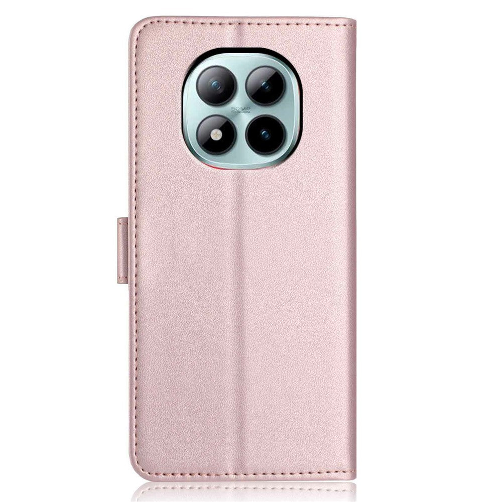 For Xiaomi Poco M8 Pro 5G / Redmi Note 15 Pro+ 5G (Global) Wallet Case with Strap / Multiple Card Slots Solid Color Leather Stand Phone Cover - Rose Gold