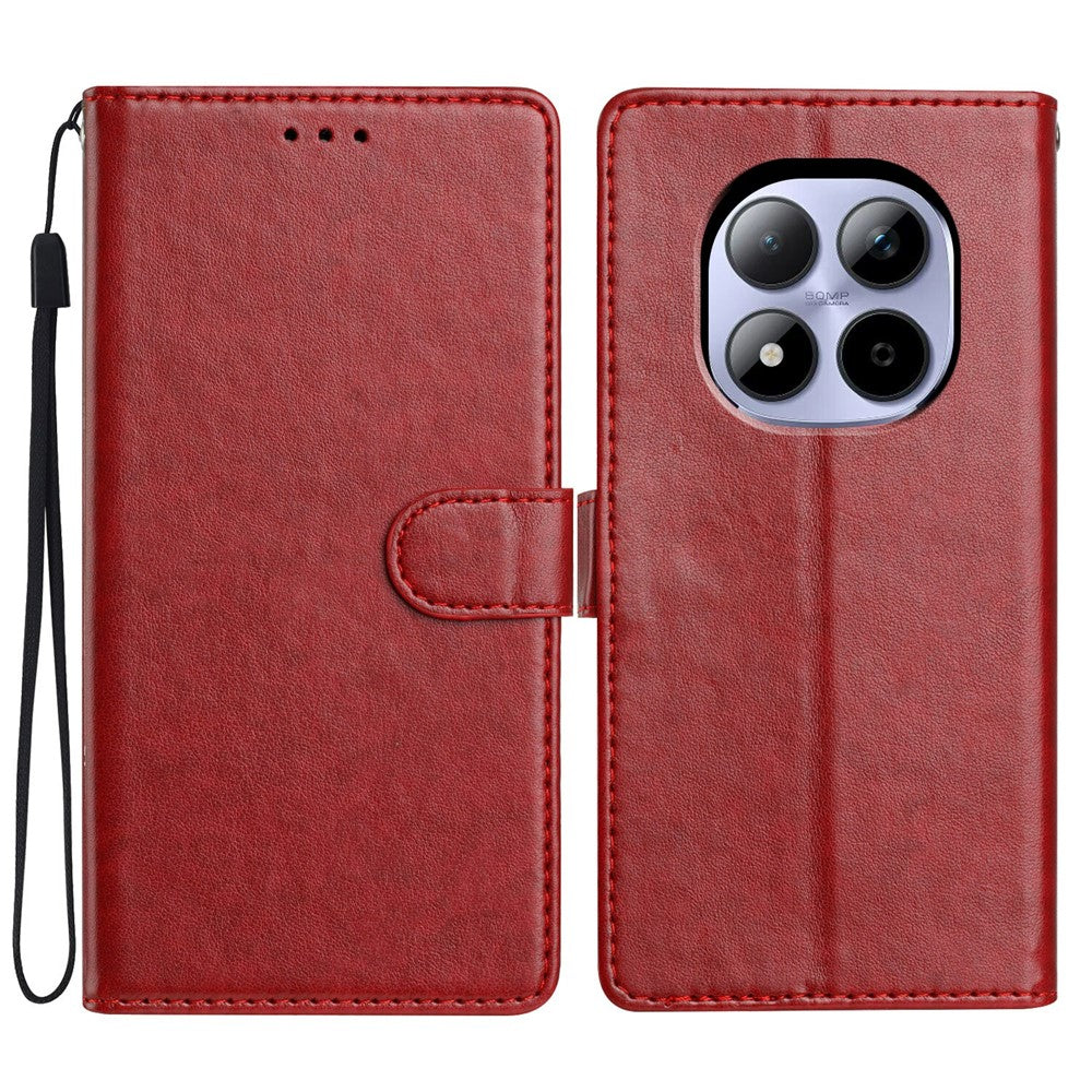 For Xiaomi Redmi Note 15 Pro 5G (Global) Leather Case Wallet Stand Phone Cover with Handy Strap - Red